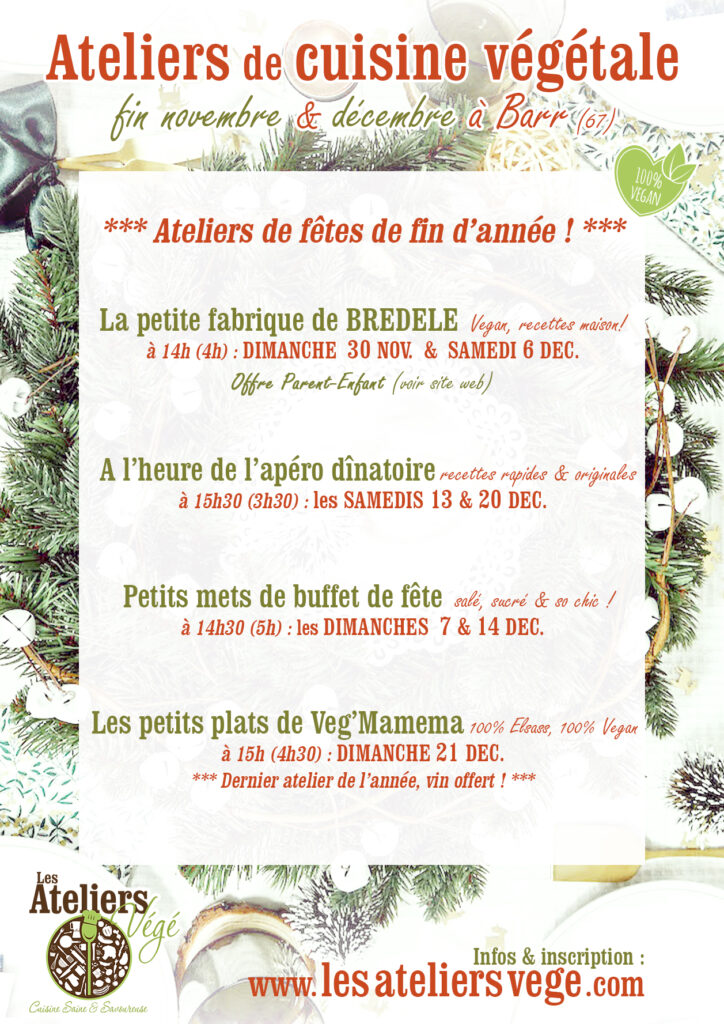 Cours de cuisine vegan de fêtes de fin d'année à Barr (67) de novembre à décembre 2025