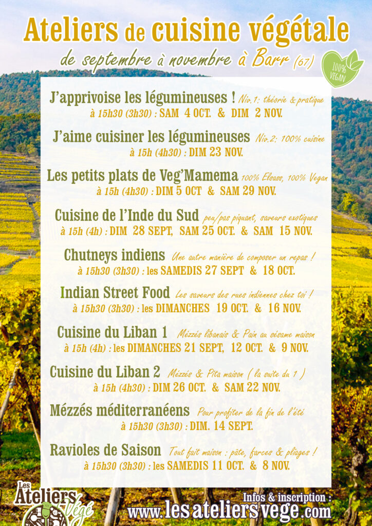 Cours de cuisine vegan à Barr (67) de septembre à novembre 2025