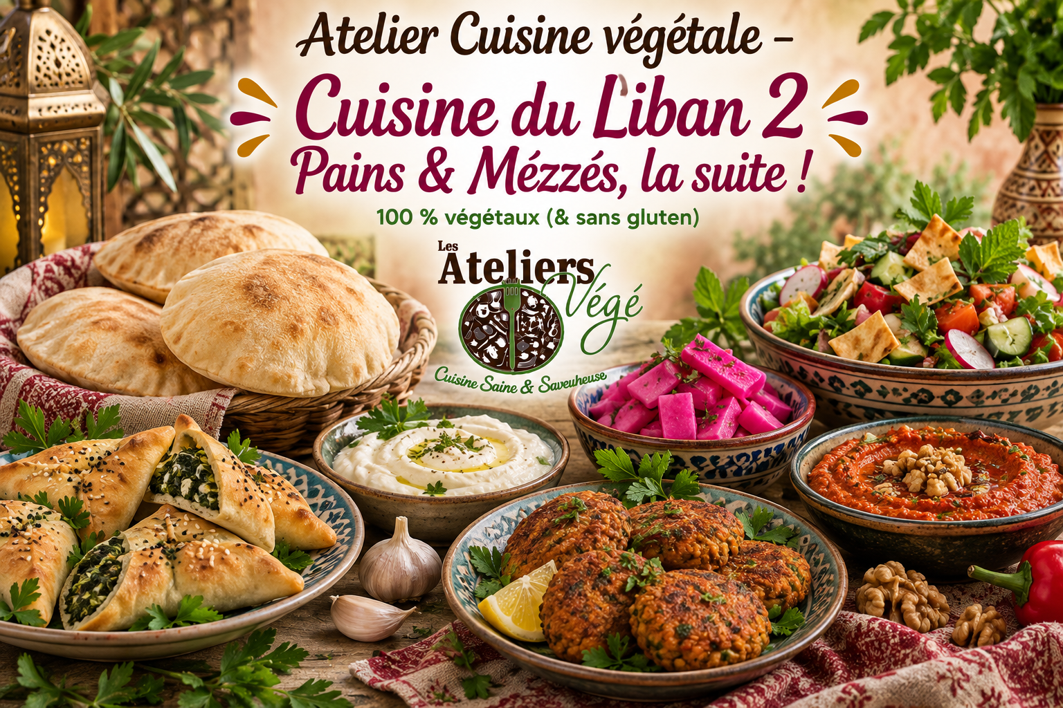 Cours de cuisine végétale (vegan) Cuisine du Liban 2 - Pains & Mézzés, la suite à Barr (67)